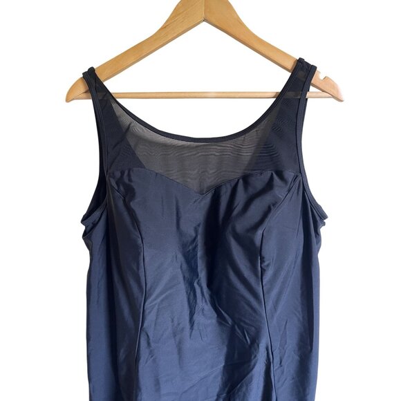 New! Swimsuits for All Black Mesh Round Neck One Piece Swimsuit Size 20 Skirt - Picture 3 of 8